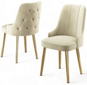 Καρέκλα Newa Babyface (Σετ 4Τμχ) 240CHR1584 46x46x94cm Cream-Gold Μέταλλο,Ύφασμα