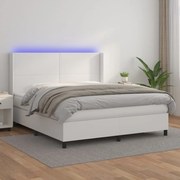 vidaXL Κρεβάτι Boxspring με Στρώμα &amp; LED Λευκό 180x200 εκ. Συνθ. Δέρμα