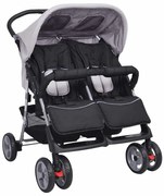 vidaXL Καρότσι Βρεφικό Διδύμων Γκρι και Μαύρο Ατσάλινο
