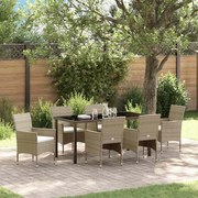 vidaXL Σέτ φαγητού για κήπο με μαξιλάρι 7 pcs Μπεζ Πολυ ράταν