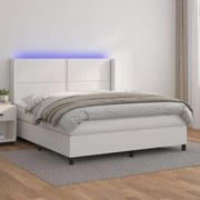 Κρεβάτι Boxspring με Στρώμα &amp; LED Λευκό 180x200 εκ. Συνθ. Δέρμα