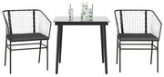 Σετ Τραπεζαρίας Κήπου 3τεμ. Μαύρο Συνθ.Ρατάν/Γυαλί με Μαξιλάρια