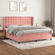 Κρεβάτι Boxspring με Στρώμα Ροζ 200x200 εκ. Βελούδινο