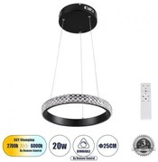 Κρεμαστό Φωτιστικό Οροφής LED 20W 2356lm DIAMOND Globostar 61126 Μαύρο