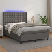 Κρεβάτι Boxspring με Στρώμα &amp; LED Γκρι 140x200 εκ. Συνθ. Δέρμα