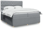 Κρεβάτι Boxspring με Στρώμα Ανοιχτό Γκρι 200x200 εκ. Υφασμάτινο