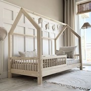 Κρεβάτι Παιδικό Montessori Piola 23cm με κάγκελα σε Φυσικό  Ξύλο  90x200cm  Luletto (Δώρο 10% έκπτωση στο Στρώμα)