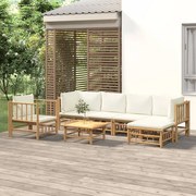 vidaXL Σαλόνι Κήπου Σετ 7 τεμ. από Μπαμπού με Λευκά Κρεμ Μαξιλάρια