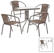 Obbi-Watson dining table set of 5 brown metal-pe rattan 80x80x70cm 80x80x70 εκ.