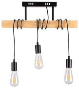 00605 GloboStar®  JOLLY 00605 Vintage Κρεμαστό Φωτιστικό Ανάρτηση Τρίφωτο 3 x E27 IP20 Μαύρο Μέταλλο, Καφε Ξύλο με Μαύρο Πλαστικό - Μ55 x Π6 x Υ30cm έως Y115cm max