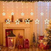 Χριστουγεννιάτικα λαμπάκια LED 120 με 10 αστέρια σε στυλ κουρτίνας και επεκτάσιμο καλώδιο 8 προγράμματα BX-042 Θερμό χρώμα