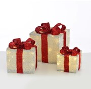 SET "SILVER GIFT BOX, RED BOW" 75(15+25+35) WW LED  ΜΠΑΤ. 3*3ΑΑ IP20 17,23,28.5CM ACA X11751113