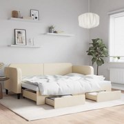 vidaXL Καναπές Κρεβάτι Συρόμενος Κρεμ 80x200 εκ Υφασμάτινος &amp; Συρτάρια