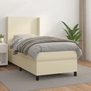vidaXL Κρεβάτι Boxspring με Στρώμα Κρεμ 90x200 εκ. από Συνθετικό Δέρμα