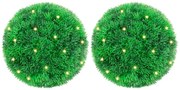 vidaXL Τεχνητές μπάλες πυξάρι με φώτα LED 2 τεμ. Πράσινο 22 εκ.