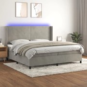 vidaXL Κρεβάτι Boxspring με Στρώμα & LED Αν.Γκρι 200x200 εκ. Βελούδινο