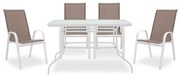 Τραπεζαρία κήπου Ensure-Calan σετ 5τεμ (130-10x4 - 130-15x1) μέταλλο λευκό-textilene καφέ