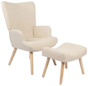 Πολυθρόνα-μπερζέρα με υποπόδιο Gerlina pakoworld κρεμ ύφασμα με πόδι σε φυσική απόχρωση 71x64x94εκ