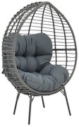 Πολυθρόνα Nestie  wicker rattan γκρι-μεταλλικό γκρι πόδι-γκρι μαξιλάρι 102x80x155εκ Υλικό: METAL-FABRIC-WICKER 152-000020