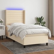 Κρεβάτι Boxspring με Στρώμα &amp; LED Κρεμ 100x200 εκ. Υφασμάτινο - Κρεμ