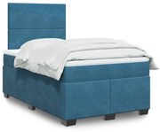 vidaXL Κρεβάτι Boxspring με Στρώμα Μπλε 120x190 εκ. Βελούδινο