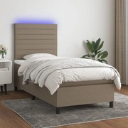 vidaXL Κρεβάτι Boxspring με Στρώμα & LED Taupe 90x200 εκ. Υφασμάτινο