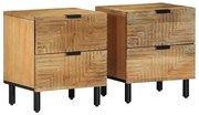 Κομοδίνα 2 τεμάχια καφέ 40x33x46 cm από μασίφ ξύλο Mango - Καφέ