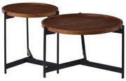 Toss Set-2 Τραπεζάκια Σαλονιού - Καθιστικού / Μέταλλο Μαύρο - Καρυδί . Διάσταση: D.50 H.54cm + D.70 H.40cm