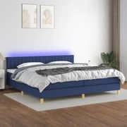 vidaXL Κρεβάτι Boxspring με Στρώμα &amp; LED Μπλε 200x200 εκ. Υφασμάτινο