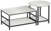 HOMCOM Σετ τραπεζιών σαλονιού, 2 βοηθητικά τραπέζια, όψη μαρμάρου, ρυθμιζόμενα πόδια, ατσάλι, μαύρο/λευκό