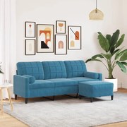 vidaXL Καναπές Τριθέσιος Μπλε 180 εκ. από Βελούδινος με Υποπόδιο