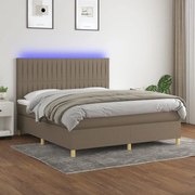 Κρεβάτι Boxspring με Στρώμα &amp; LED Taupe 180x200 εκ. Υφασμάτινο - Μπεζ-Γκρι