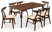 Tραπεζαρία Benson - Orlean  σετ 7τμχ καρυδί - ύφασμα μπεζ 150x90x75εκ