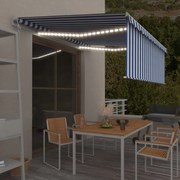 vidaXL Τέντα Αυτόματη με Σκίαστρο/LED/Αισθ. Ανέμου Μπλε/Λευκό 4,5x3 μ.