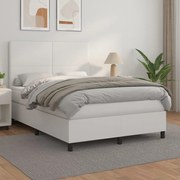 vidaXL Κρεβάτι Boxspring με Στρώμα Λευκό 140x200εκ.από Συνθετικό Δέρμα