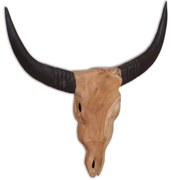Κρανίο Ταύρου Γλυπτό Επιτοίχιο 69x6x60 εκ. από Teak - Καφέ