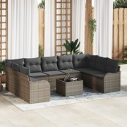 vidaXL Σετ 9 Τεμαχίων Καναπέ Κήπου με Μαξιλάρια Μαύρο Πολυ Ρατάν, vidaXL Καναπές Κήπου Δύο Ατόμων με Μαξιλάρια Γκρι Πολυ Ρατάν