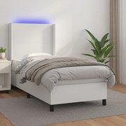 vidaXL Κρεβάτι Boxspring με Στρώμα &amp; LED Λευκό 100x200 εκ. Συνθ. Δέρμα