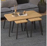 Τραπεζάκι Σαλονιού Σετ 3 Τμχ Oliva Oak 90x55x46 GP022-0086,2 Megapap GP022-0086,2 Καφέ