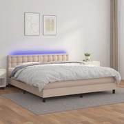 vidaXL Κρεβάτι Boxspring Στρώμα&LED Καπουτσίνο 180x200 εκ. Συνθ. Δέρμα