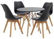 Julita-Gaston dining table set of 5 in natural and black D80x73cm 80x80x73 εκ.