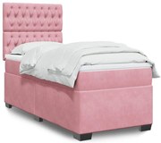 vidaXL Κρεβάτι Boxspring με Στρώμα Ροζ 90x190 εκ. Βελούδινο