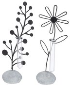 Διακοσμητικό ArteLibre Λουλούδι Σε Πέτρα Με Δοκιμαστικό Σωλήνα Μαύρο/Γκρι Μέταλλο/Γυαλί/Πλαστικό 6x11x24cm