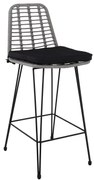 Σκαμπό Bar Με Πλάτη SALSA Γκρι/Μαύρο Wicker/Μέταλλο 45x55x75/113cm