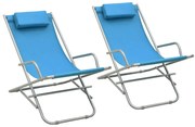 vidaXL Σεζλόνγκ Πτυσσόμενες 2 τεμ. Μπλε Ατσάλινες