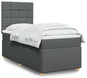 Κρεβάτι Boxspring με Στρώμα Σκούρο Γκρι 90x190 εκ. Υφασμάτινο