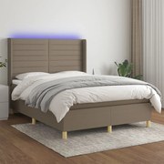 Κρεβάτι Boxspring με Στρώμα &amp; LED Taupe 140x190 εκ. Υφασμάτινο - Μπεζ-Γκρι