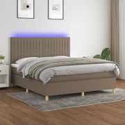 vidaXL Κρεβάτι Boxspring με Στρώμα & LED Taupe 160x200 εκ. Υφασμάτινο