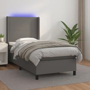 Κρεβάτι Boxspring με Στρώμα &amp; LED Γκρι 80x200 εκ. Συνθ. Δέρμα - Γκρι