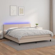 Κρεβάτι Boxspring Στρώμα&amp;LED Καπουτσίνο 180x200 εκ. Συνθ. Δέρμα - Καφέ